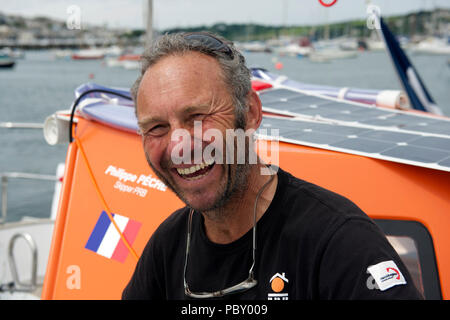 Philippe Péché, capitano della barca PRB nel 2018 Golden Globe il lavoro in tutto il mondo di gara. Foto scattata in Falmouth, Regno Unito, nel giugno 2018. Foto Stock