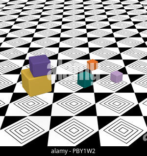 Cubi colorati su un astratto di massa a motivi geometrici. Il rendering 3D Foto Stock