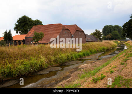 Extreme bassa marea del fiume Issel vicino a Wesel, Luglio 28th. 2018, Germania. estremi Niedrigwasser der Issel bei Wesel am 28.07.2018, Deutschland. Foto Stock