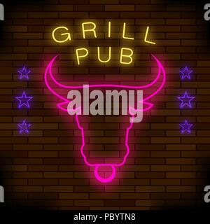 Grill Pub Neon segno colorato Illustrazione Vettoriale