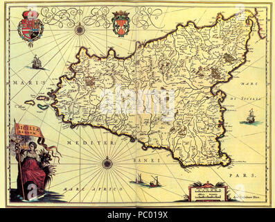 280 storico-map-di-SICILIA-bjs-1 Foto Stock