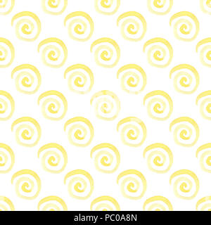 Acquerelli astratti seamless pattern con spirali di colore giallo su sfondo bianco Foto Stock