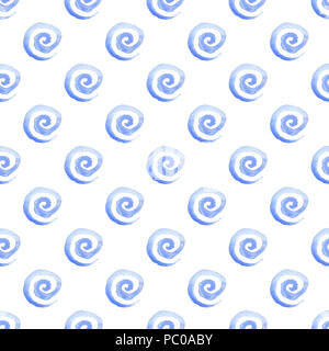 Acquerelli astratti seamless pattern con spirali blu su sfondo bianco Foto Stock