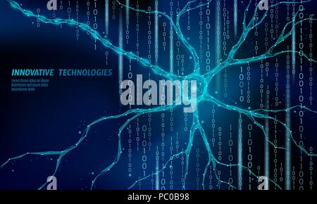 Neurone umano bassa poli anatomia del concetto. Rete neurale artificiale tecnologia scienza medicina il cloud computing. AI 3D astratto sistema di biologia. Blu poligonale incandescente illustrazione vettoriale Illustrazione Vettoriale