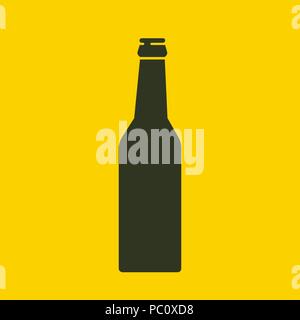 Bottiglia di birra icona. Mock up bicchiere di limonata birra bottiglia pulita. Nero semplice silhouette. Il modello Symbol Logo. Vettore isolato illustrazione. Illustrazione Vettoriale