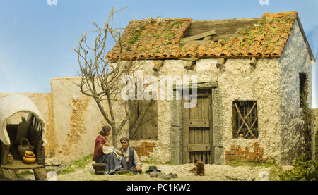 Badajoz, Spagna - Dicembre 2017: Presepe. Gipsy coperchio. Diorama costruito dalla locale associazione degli Amici dei presepi di Badajoz Foto Stock