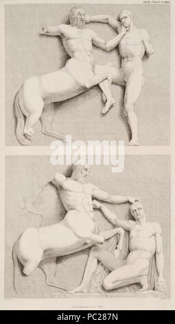 413 Metope dal lato sud del Partenone- Centauromachy (3) - Stuart James &AMP; Nicholas Revett - 1816 Foto Stock