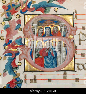 Iniziale S: Pentecoste; Niccolò di Giacomo da Bologna, italiano, attivo 1349 - 1403; Bologna, Italia, Europa; circa 1394 - 1402; tempera e oro su pergamena; foglie: 21,6 x 21 cm (8 1/2 x 8 1/4 in.); 2004.48.recto 442 Niccolò da Bologna - "tempera e oro su pergamena, 1494-1402 Foto Stock