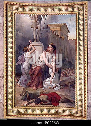 446 Niobé, renversé ayant les autels de Diane, est punie par Diane et Apollon Foto Stock