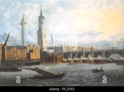 454 Old London Bridge con pescivendoli' Hall di Joseph Nicolls, c.1800 Foto Stock