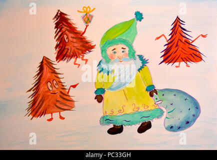 Santa e gli alberi di Natale Foto Stock