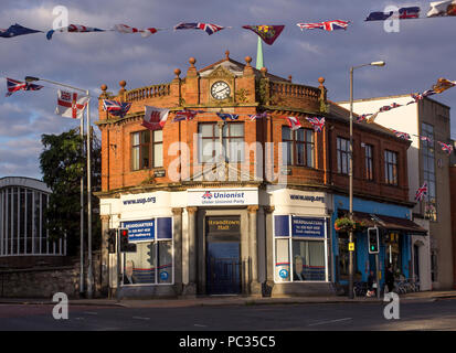 29 luglio 2018 l'Ulster unionista dell'Irlanda del Nord la sede politica sulla strada di Belmont Belfast Irlanda del Nord in tarda serata la luce solare Foto Stock