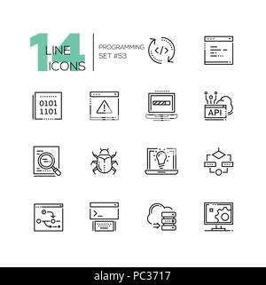 Programmazione - moderna linea sottile design set di icone Illustrazione Vettoriale