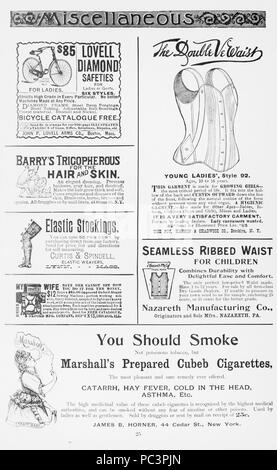 Pubblicità da 'Godey lady del libro e magazine' per biciclette, corsetti, sigarette, calze elastiche e altri prodotti Foto Stock