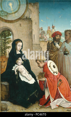 Juan de Flandes (Hispano-Flemish, attivo 1496 - 1519 ), l' Adorazione dei Magi, c. 1508/1519, olio su pannello, Samuel H. Kress Collection 592 l' Adorazione dei Magi SC1062 Foto Stock