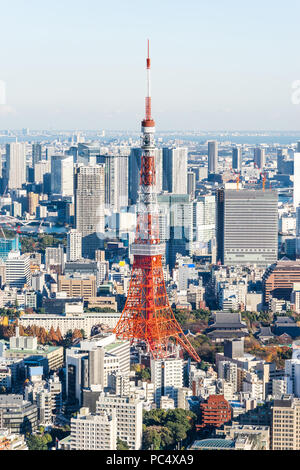 Asia Business concept per il settore immobiliare e aziendale - costruzione moderna panoramiche dello skyline della città bird eye vista aerea della torre di Tokyo e odaiba sotto Foto Stock