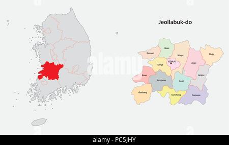 Corea del sud jeolla settentrionale mappa Illustrazione Vettoriale