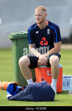 L'Inghilterra del Ben Stokes durante una sessione di reti a Edgbaston, Birmingham. Foto Stock