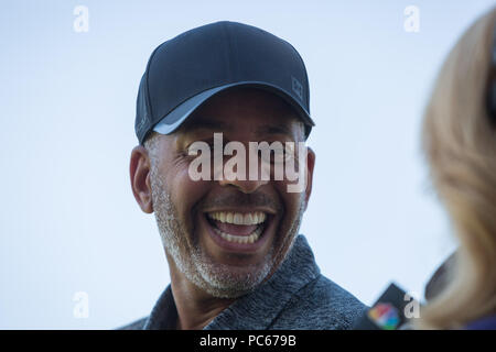 Stateline, Nevada, Stati Uniti d'America. Il 15 luglio 2018. Domenica, 15 luglio 2018.DELL CURRY sorrisi durante un colloquio presso la ventinovesima annuale del secolo americano campionato a Edgewood Tahoe Campo da golf al lago Tahoe, Stateline, Nevada. Credito: Tracy Barbutes/ZUMA filo/Alamy Live News Foto Stock