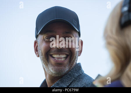 Stateline, Nevada, Stati Uniti d'America. Il 15 luglio 2018. Domenica, 15 luglio 2018.DELL CURRY sorrisi durante un colloquio presso la ventinovesima annuale del secolo americano campionato a Edgewood Tahoe Campo da golf al lago Tahoe, Stateline, Nevada. Credito: Tracy Barbutes/ZUMA filo/Alamy Live News Foto Stock