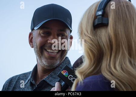 Stateline, Nevada, Stati Uniti d'America. Il 15 luglio 2018. Domenica, 15 luglio 2018.DELL CURRY sorrisi durante un colloquio presso la ventinovesima annuale del secolo americano campionato a Edgewood Tahoe Campo da golf al lago Tahoe, Stateline, Nevada. Credito: Tracy Barbutes/ZUMA filo/Alamy Live News Foto Stock