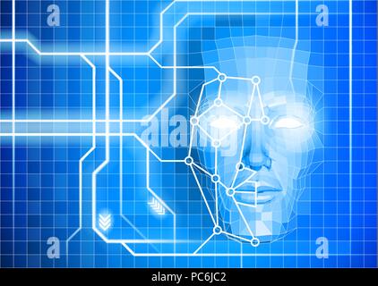 Il riconoscimento del volto del viso Sfondo tecnologico Illustrazione Vettoriale