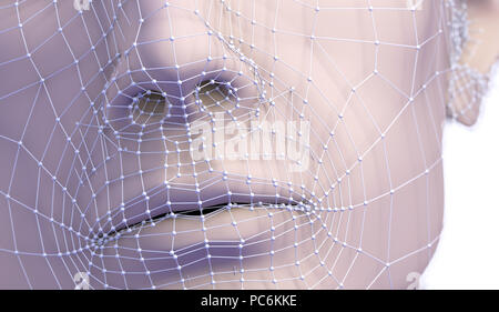 3d illustrazione di chirurgia plastica. Mesh e linee in pelle e la procedura per eliminare le rughe. Anti-invecchiamento estetico trattamento medico Foto Stock