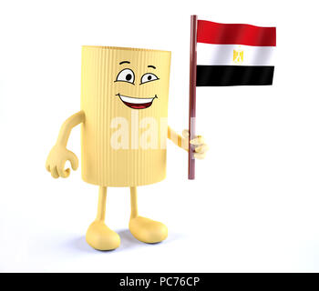 Maccheroni con le braccia, le gambe e la bandiera egiziana a portata di mano, 3d illustrazione Foto Stock