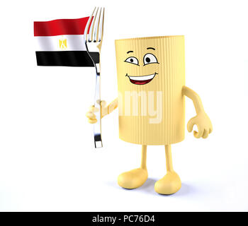 Maccheroni con le braccia, le gambe, forcella e bandiera egiziana, 3d illustrazione Foto Stock