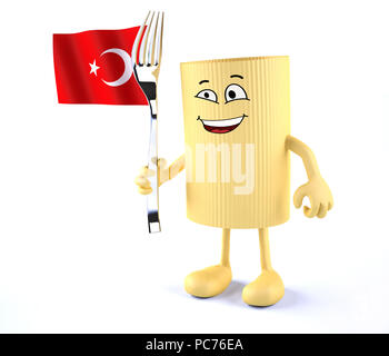 Maccheroni con le braccia, le gambe, forcella e bandiera turca, 3d illustrazione Foto Stock