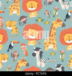 Felice animali della giungla pattern senza giunture Illustrazione Vettoriale
