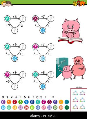 Cartoon illustrazione della matematica educative oltre gioco di puzzle per bambini Illustrazione Vettoriale