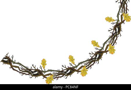 Autunno Round rami telaio. Foglie di quercia, l'iscrizione. Corona di fiori per invito, biglietto di auguri, design pattern, decorazione, tessile, pubblicità. Romant Illustrazione Vettoriale