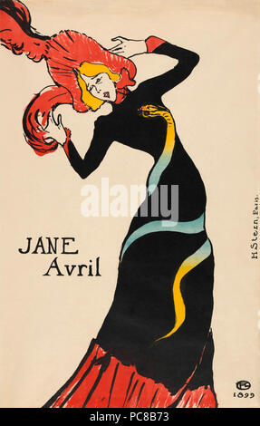 Jane Avril poster da Henri de Toulouse-Lautrec. Henri de Toulouse-Lautrec, artista francese, 1864-1901. Il francese can-can la ballerina Jane Avril, 1868-1943. Foto Stock