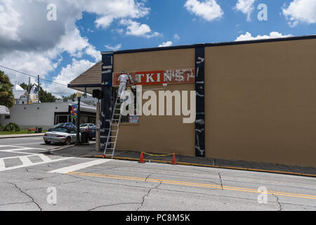 Pittore sulla scala nel supporto Dora, Florida SA Foto Stock