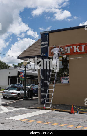 Pittore sulla scala nel supporto Dora, Florida SA Foto Stock