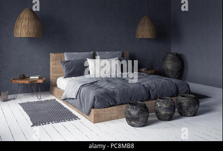 Camera da letto etnico interno, 3D render Foto Stock