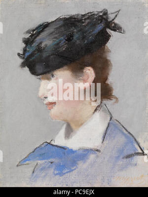 35.311 disegni a pastello Ritratto di Signora Manet, Edouard (1832 - 1883, francese) circa 1882-1883 pastello innescata su tela di lino complessiva francese: 254 mm x 203 mm tela pastello intitolato "Portrait de Dame" raffigurante la testa di una signora guardando a sinistra, indossando un cappello nero, da Edouard Manet, c1882-3. Etichettato come "310" sul telaio. 664 Édouard Manet - Ritratto de Dame Foto Stock