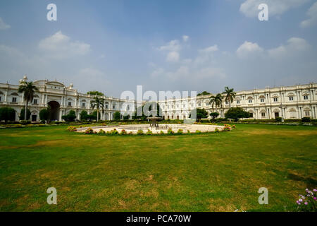 Jai Vilas Palace, Durbar Hall interni, lampadari di più grande al mondo, realizzato in Belgio, Gwalior, Madhya Pradesh, Foto Stock