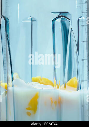 Mango e yogurt frullato. Ingredienti per i frullati in Blender Foto Stock