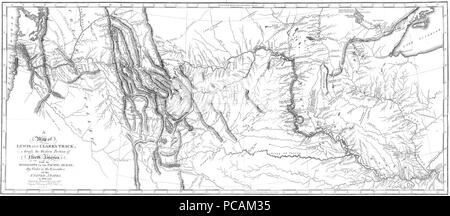 60 Mappa di Lewis e Clark via, attraverso la porzione occidentale del Nord America, pubblicato 1814 Foto Stock