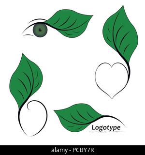 Logo. Verde foglia . Emblema naturale. Il concetto di ecologia verde. Cosmetici naturali. Natura per la visione. ,vettore Illustrazione Vettoriale