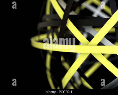 Moderno sfondo astratto. Il giallo e il nero 3d anelli Foto Stock