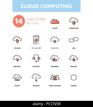 Il cloud computing - linea di moderno design set di icone Illustrazione Vettoriale