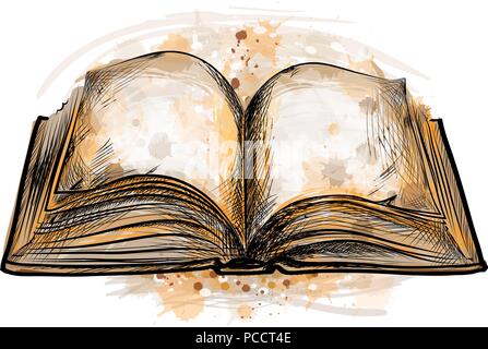 Libro aperto mano bozzetto Illustrazione Vettoriale