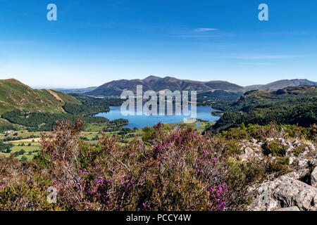 Guardando attraverso Derwent Water a Keswick e Skiddaw da King's come su Grange cadde Foto Stock