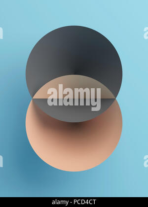 Intersecato coni. Abstract forma geometrica su sfondo blu, verticale 3D render illustrazione Foto Stock