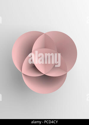 Rosa astratta della forma del foglio di carta su sfondo bianco, verticale 3D render illustrazione Foto Stock