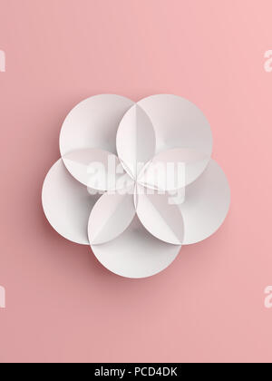 Abstract libro bianco fiori geometrici su sfondo rosa, verticale 3D render illustrazione Foto Stock