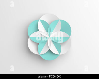 Carta astratta forma di fiore su sfondo bianco, 3D Rendering immagine Foto Stock